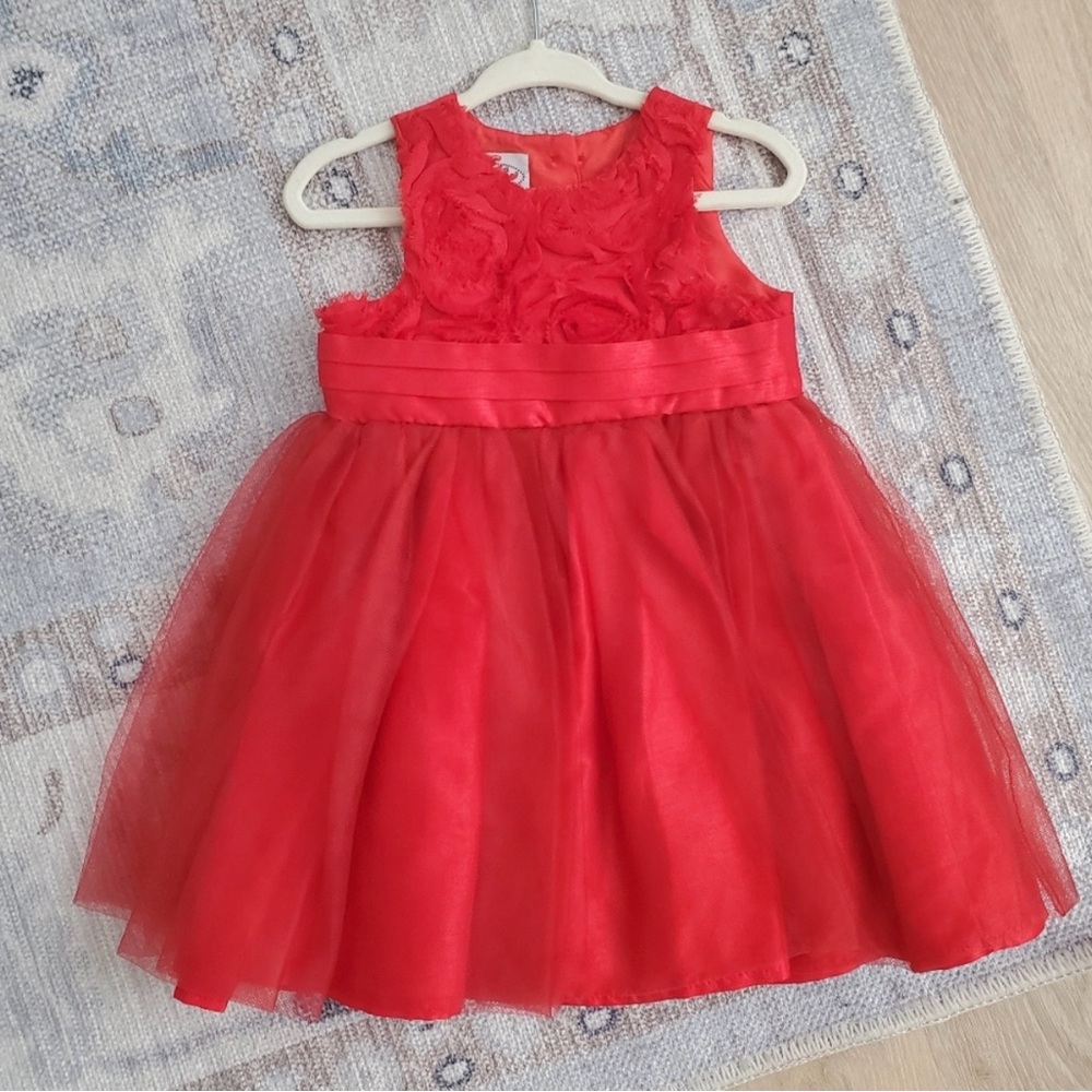 Mud Pie Baby Girls' Red Chiffon Rosette Dress sz9-12m
